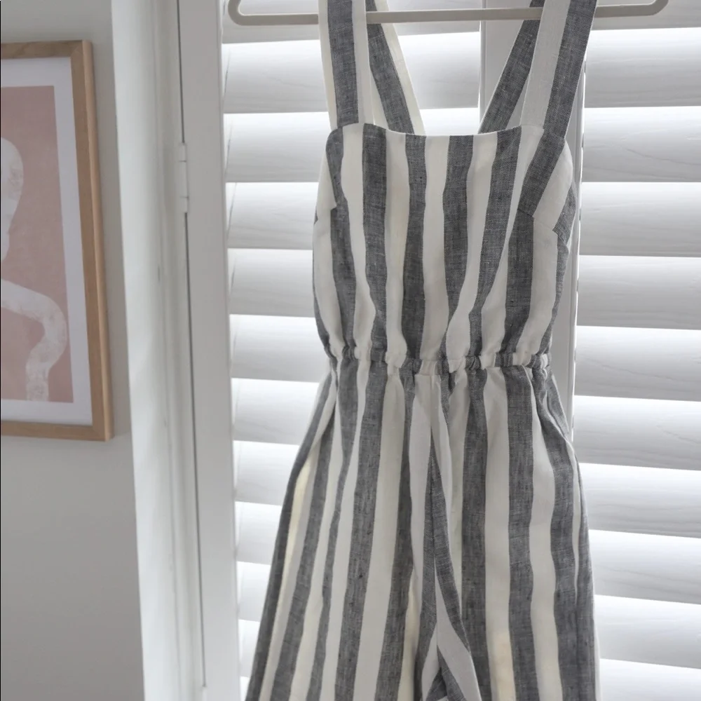 Reformation Striped Black and White Linen Jumpsuit